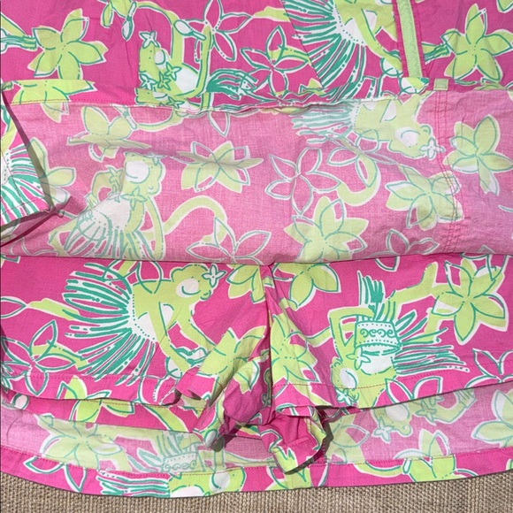 Vintage Lilly Pulitzer cotton skort pink/green Hula Monkey or Ukulele print. - Picture 3 of 8